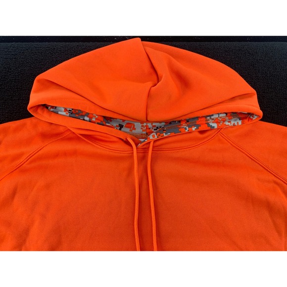 Bright Orange Digital Camo Sleeve Hoodie Men's Athletic Pullover Sweatshirt - Picture 5 of 10